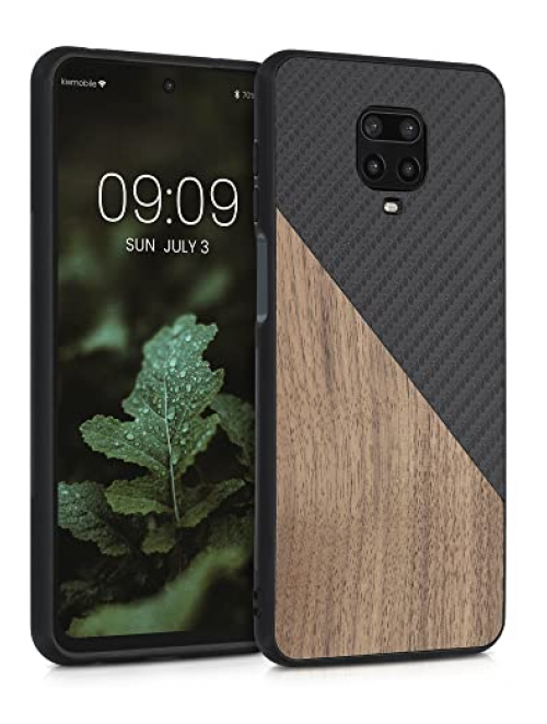 kwmobile dunkelbraun schwarz holz; carbon Handyhülle für Xiaomi Redmi Note 9 Pro (India) Handyhülle24