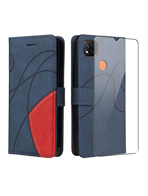jrester blue and red leather and gel Handyhülle für Xiaomi Redmi 9C NFC Handyhülle24
