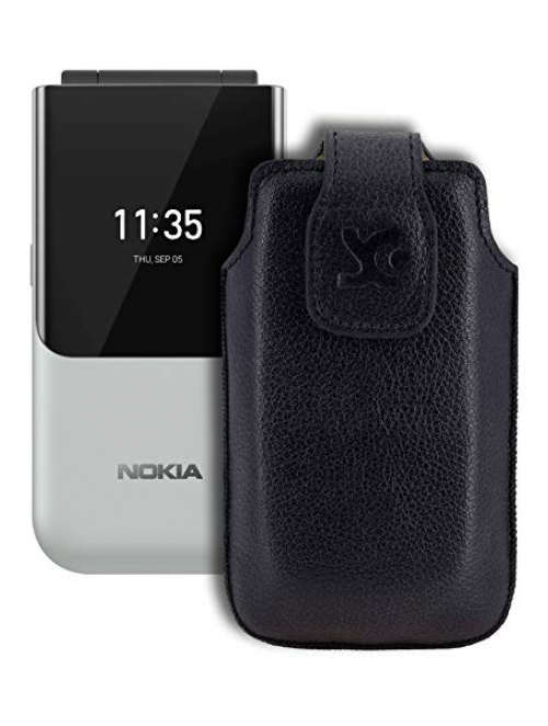 Suncase vollnarbiges-schwarz Leder Handyhülle für Nokia 2720 Flip Handyhülle24
