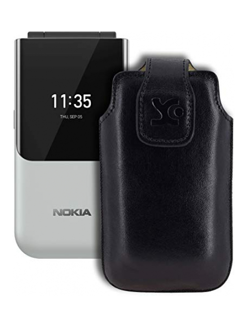 Suncase Schwarz Leder Handyhülle für Nokia 2720 Flip Handyhülle24