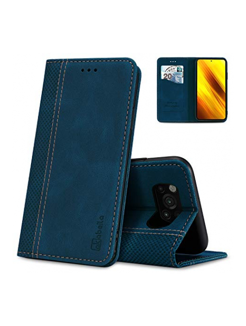 AKABEILA Blau Leder Handyhülle für Xiaomi Poco C3 Handyhülle24