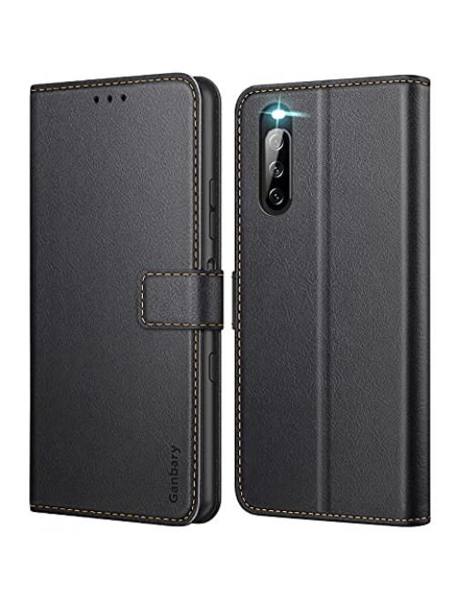 Ganbary Schwarz Kunstleder Handyhülle für Sony Xperia 10 III Handyhülle24