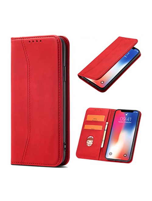 OKZone Rot Leder Handyhülle für Motorola One 5G Ace Handyhülle24