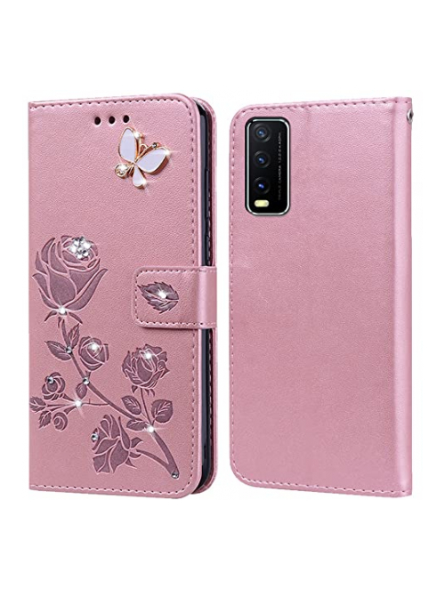 PKQTOP Pink Kunstleder Handyhülle für vivo Y9s Handyhülle24