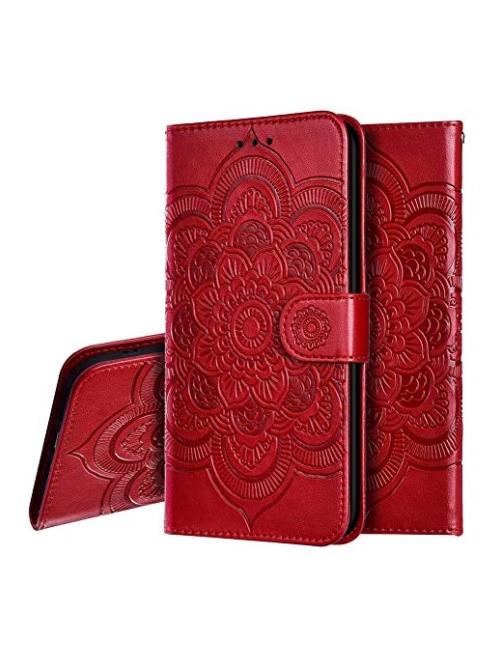 IMEIKONST LD Mandala Red Leder Handyhülle für Sony Xperia L3 Handyhülle24