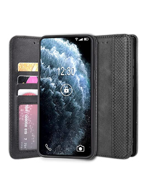 Sinyunron Schwarz Leder Handyhülle für HTC Desire 19s Handyhülle24