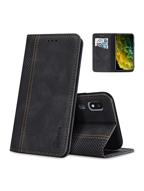 AKABEILA Schwarz Leder Handyhülle für Samsung Galaxy A2 Core Handyhülle24