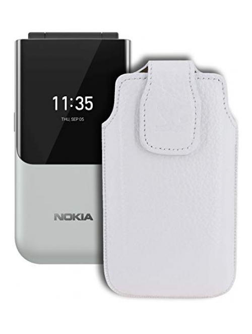 Suncase vollnarbiges-weiss Leder Handyhülle für Nokia 2720 Flip Handyhülle24