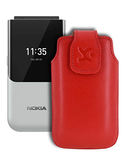 Suncase Rot Leder Handyhülle für Nokia 2720 Flip Handyhülle24