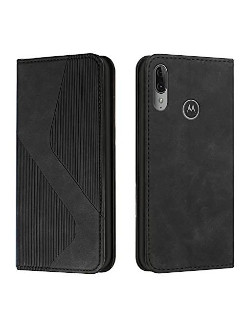 Mo-Somnus Schwarz Leder Handyhülle für Motorola Moto E6 Plus Handyhülle24