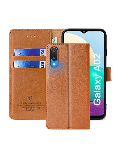 FMPCUON Braun Kunstleder Handyhülle für Samsung Galaxy A02 Handyhülle24