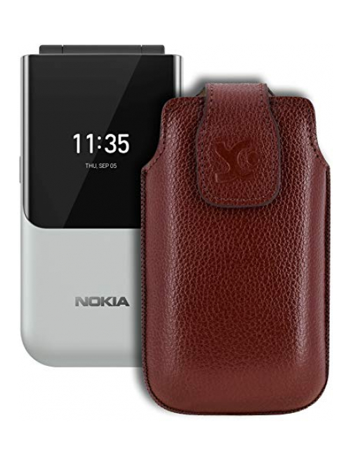 Suncase vollnarbiges-braun Leder Handyhülle für Nokia 2720 Flip Handyhülle24