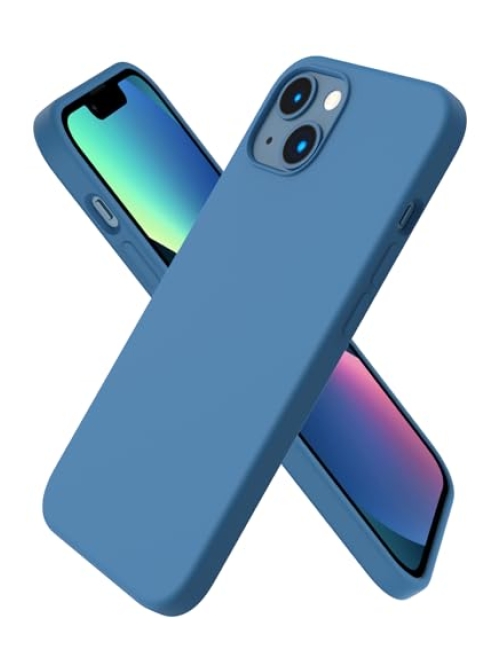 ORNARTO Blau Flüssiges Silikon+PC+Mikrofaser Handyhülle für Apple iPhone 13 Handyhülle24